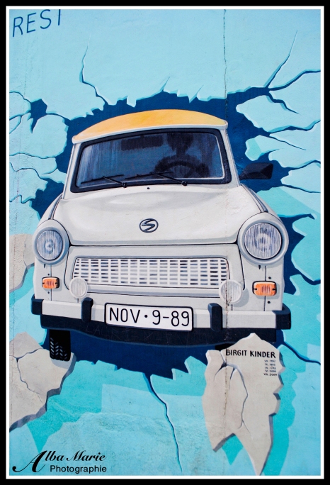 Trabant Car Crash on East Side Gallery, Berlin Wall, Germany